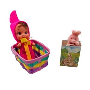 Vintage Easter Liddle Kiddle Funny Bunny Mini Doll W Basket Mini Pink Gift Bag